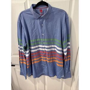 Patrick James Blue‎ striped Multicolored Men's Button Down Long Sleeve Shirt 2XL